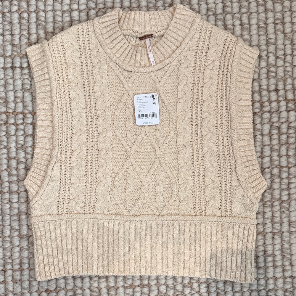 Free People Cable Knit Sleeveless Sweater Vest